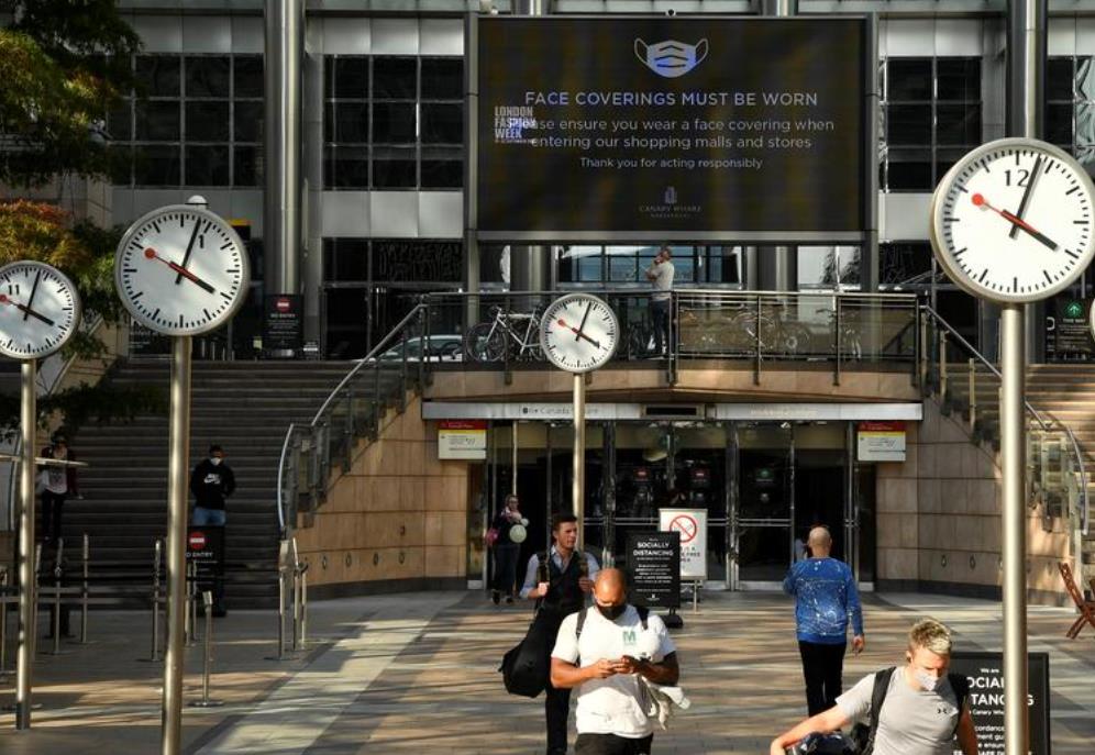 2020年9月，英国伦敦，金丝雀码头金融区