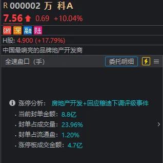 万科 A 也罕见涨停