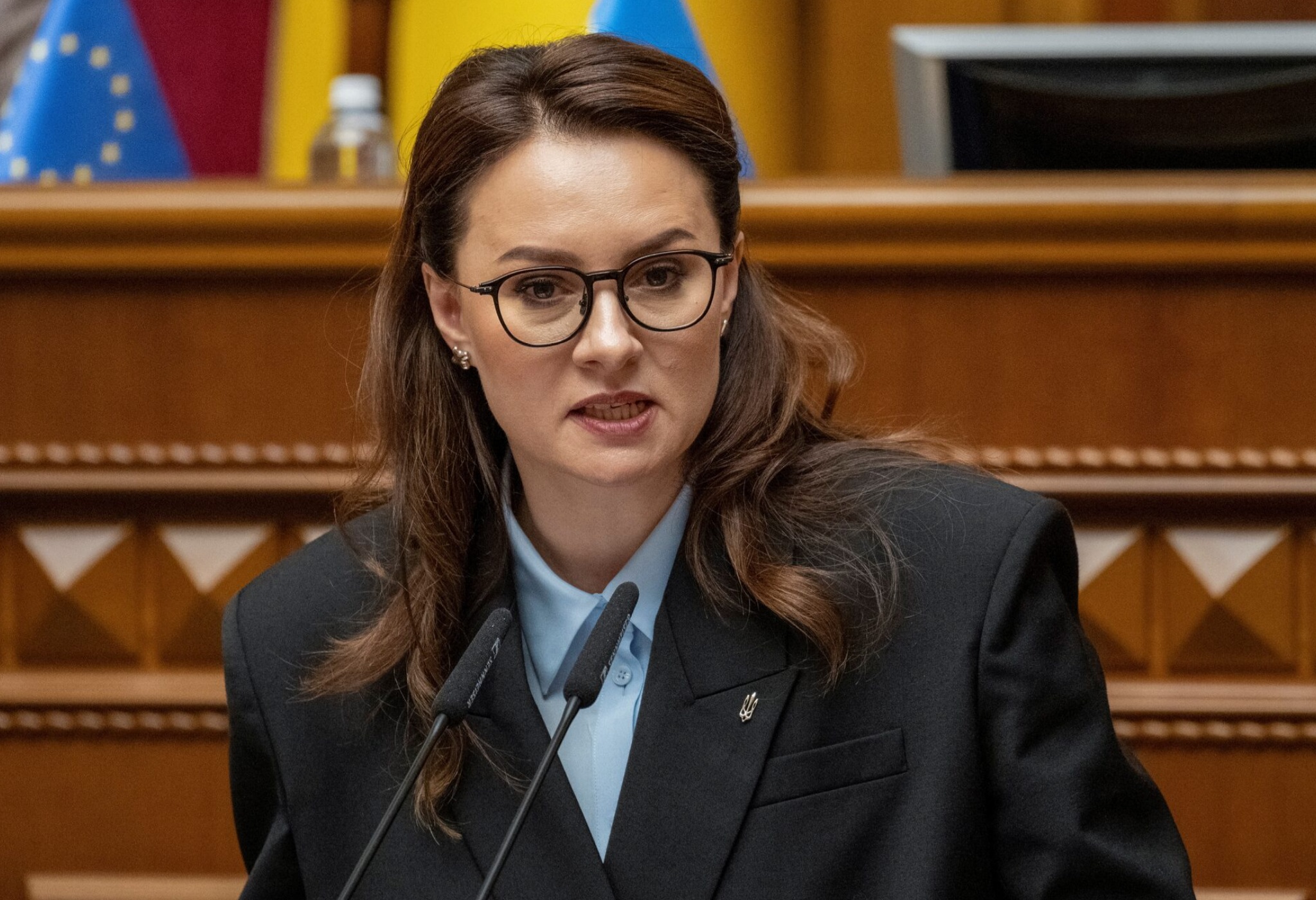 新任乌克兰总理尤利娅·斯维里登科在乌克兰基辅出席乌克兰议会会议